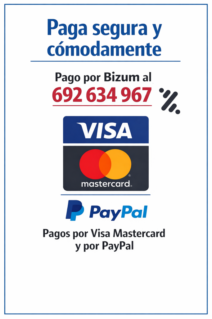 paga con bizum, visa, mastercard, paypal